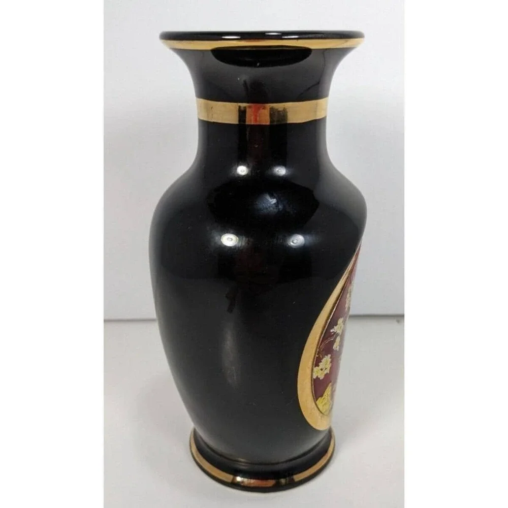 Vintage Chokin Vase Pagoda Scene Gold Gilded Japan 6.25